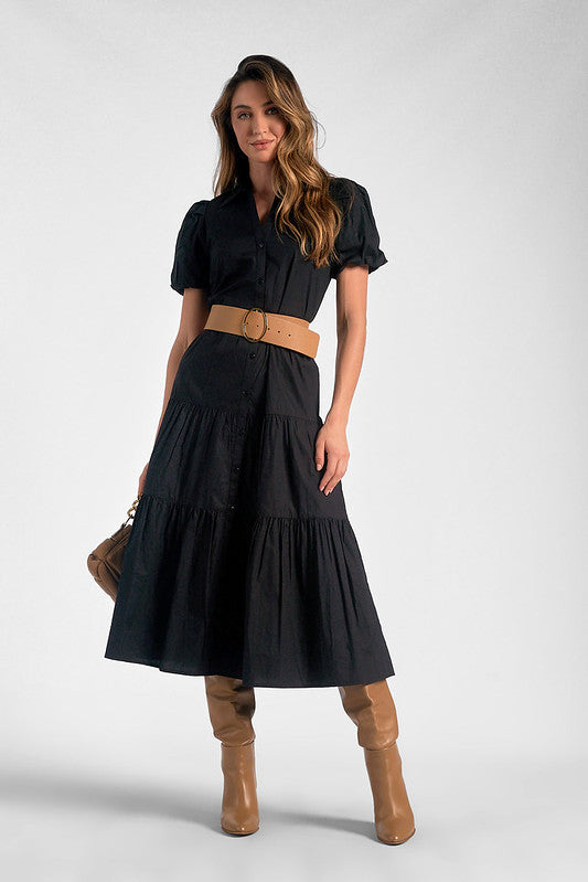 Elan Black Short Sleeve Button Shirt Dress Elan Black Short Sleeve Button Shirt Dress