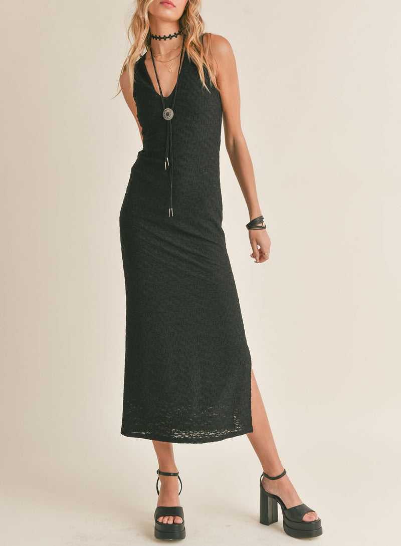 Sadie & Sage V-Neck Black Textured Maxi Dress Sadie & Sage V-Neck Black Textured Maxi Dress