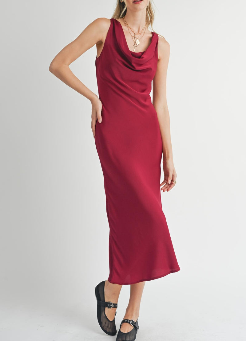 Sadie & Sage Cranberry Red Cowl Dress Mena and Co. Boutique Sadie & Sage Cranberry Red Cowl Dress Mena and Co. Boutique