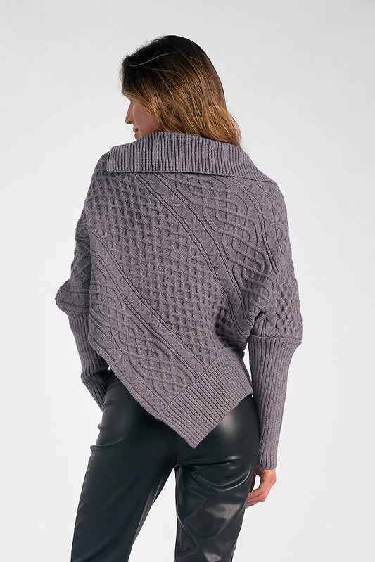 Elan Asymetrical Charcoal Zip Sweater