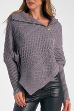 Elan Asymetrical Charcoal Zip Sweater