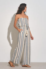 Elan Blue Embroidery Strapless Jumpsuit