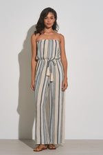 Elan Blue Embroidery Strapless Jumpsuit
