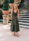 Elan Olive Mixed Knit/Cotton Maxi Dress