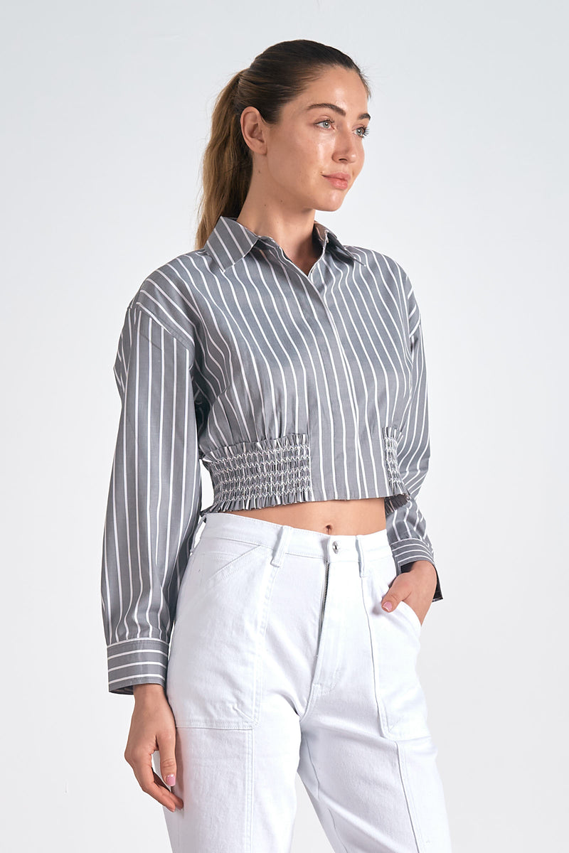 Elan Grey/White Stripe Long Sleeve Crop Top