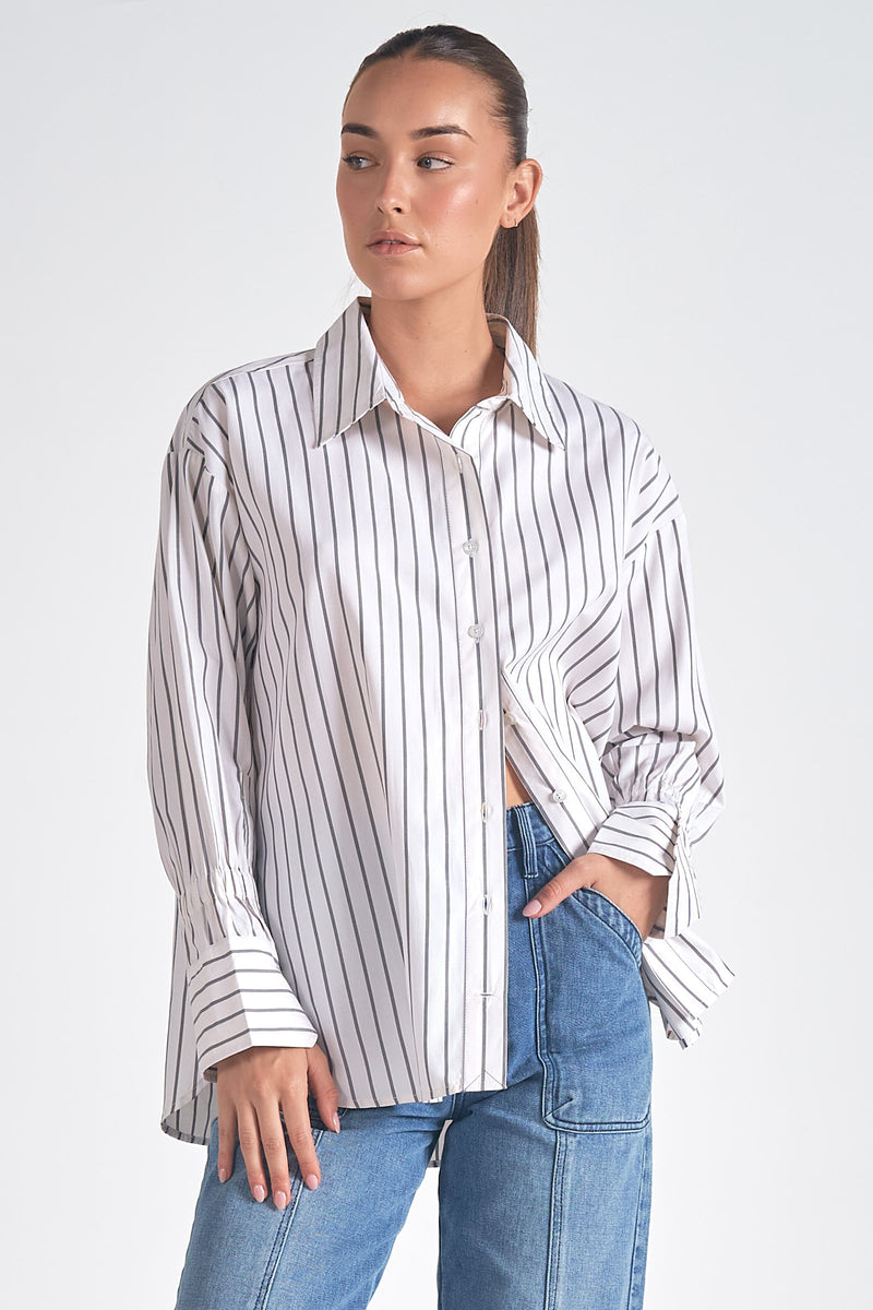 Elan White/Grey Stripe L/S Smock Top