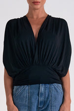 Elan Black Deep V Blouse