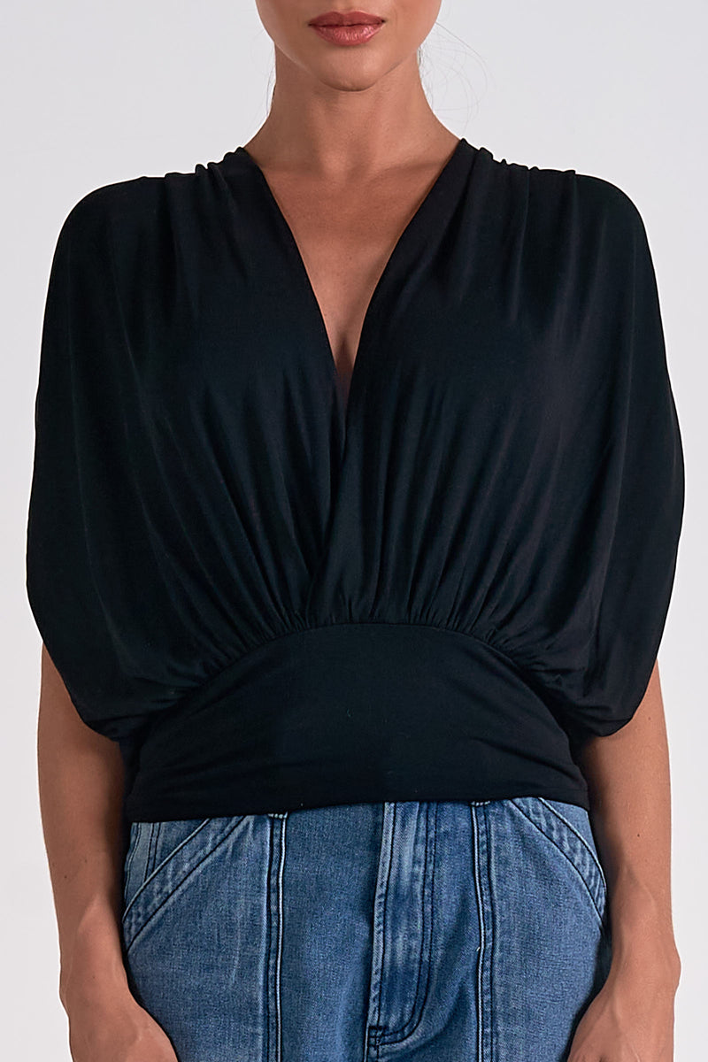 Elan Black Deep V Blouse