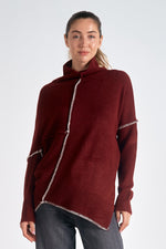 Elan Burgundy w/ Cream Stitching Sweater