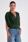 Elan Dark Green Deep V Blouse