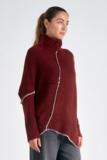 Elan Burgundy w/ Cream Stitching Sweater