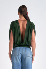 Elan Dark Green Deep V Blouse