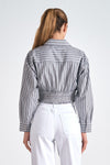 Elan Grey/White Stripe Long Sleeve Crop Top