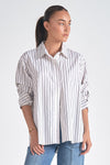 Elan White/Grey Stripe L/S Smock Top