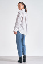 Elan White/Grey Stripe L/S Smock Top