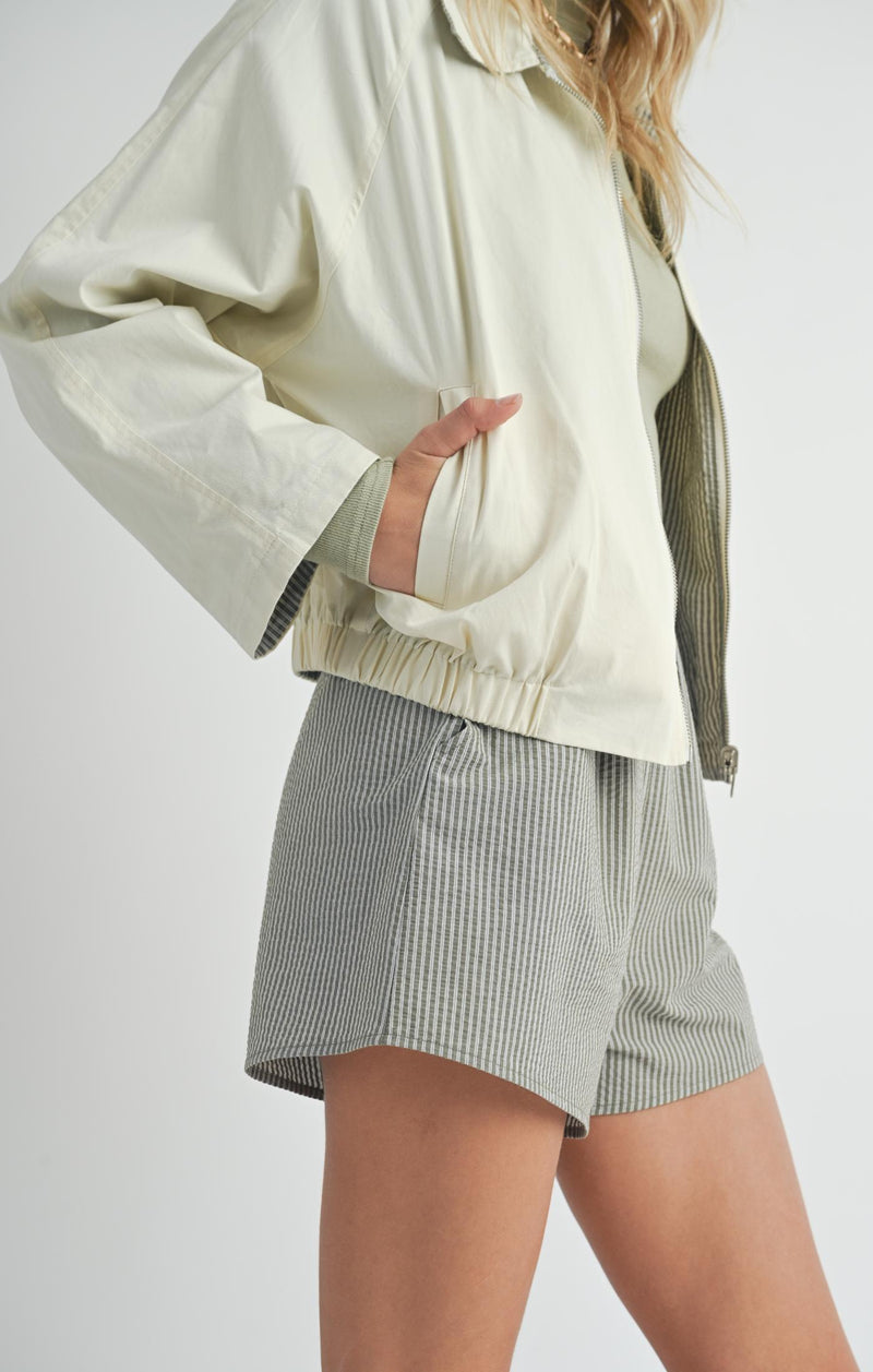 Sadie & Sage Effie Green Stripe/Cream Reversible Jacket