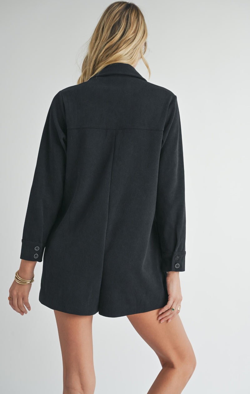Sadie & Sage Black Corduroy Long Sleeve Romper