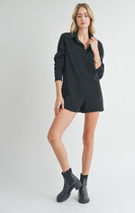 Sadie & Sage Black Corduroy Long Sleeve Romper