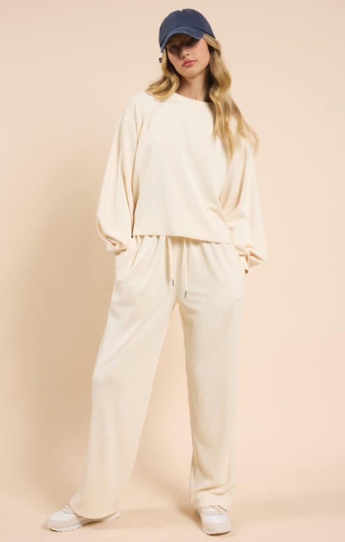 Sadie & Sage Warm Cream Drawstring Wide Leg Pant