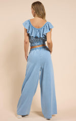 Sadie & Sage Chambray Drawstring Wide Leg Pant