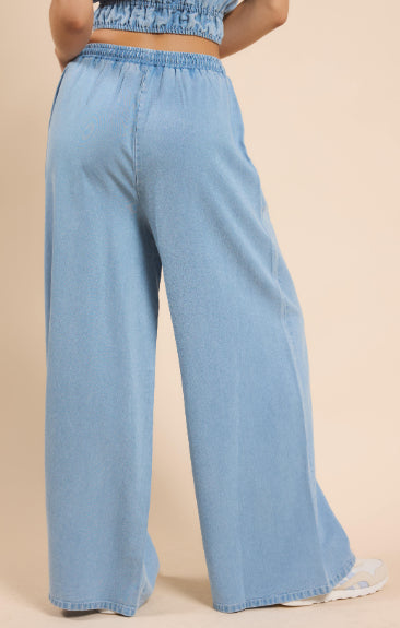 Sadie & Sage Chambray Drawstring Wide Leg Pant