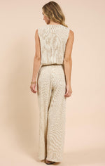 Sadie & Sage Warm Cream/Brown Striped Wide Leg Pant