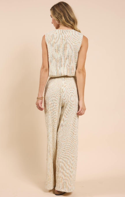 Sadie & Sage Warm Cream/Brown Striped Wide Leg Pant