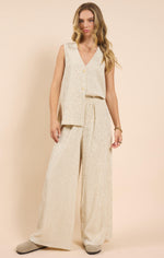 Sadie & Sage Warm Cream/Brown Striped Wide Leg Pant