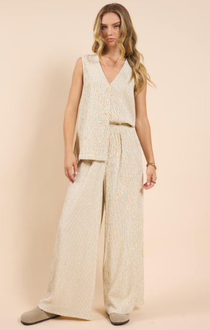 Sadie & Sage Warm Cream/Brown Striped Wide Leg Pant