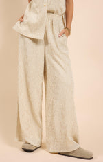 Sadie & Sage Warm Cream/Brown Striped Wide Leg Pant