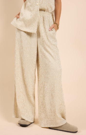 Sadie & Sage Warm Cream/Brown Striped Wide Leg Pant