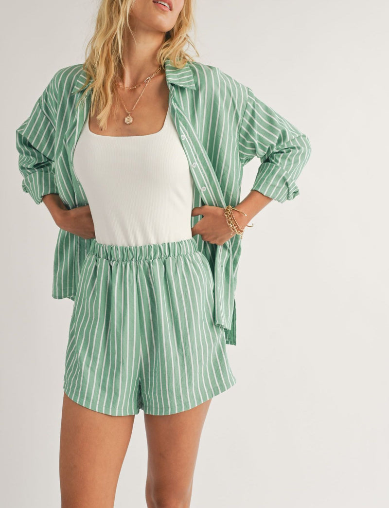 Sadie & Sage Traditions Green Striped Button Down Top