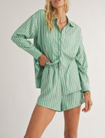 Sadie & Sage Traditions Green Striped Button Down Top