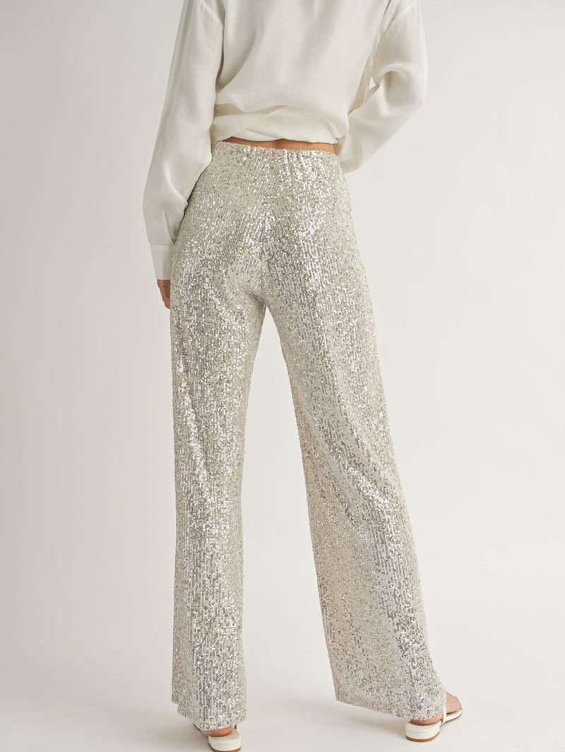 Sadie & Sage Silver Glitter Sequin Champagne Lined Pants