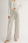 Sadie & Sage Silver Glitter Sequin Champagne Lined Pants