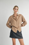 Sadie & Sage Taupe Twist-Back Button-up Top