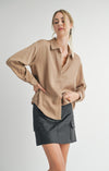 Sadie & Sage Taupe Twist-Back Button-up Top