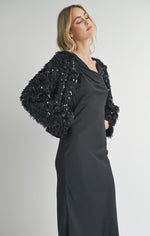 Sadie & Sage Black Fur and Sequin Jacket