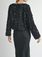 Sadie & Sage Black Fur and Sequin Jacket