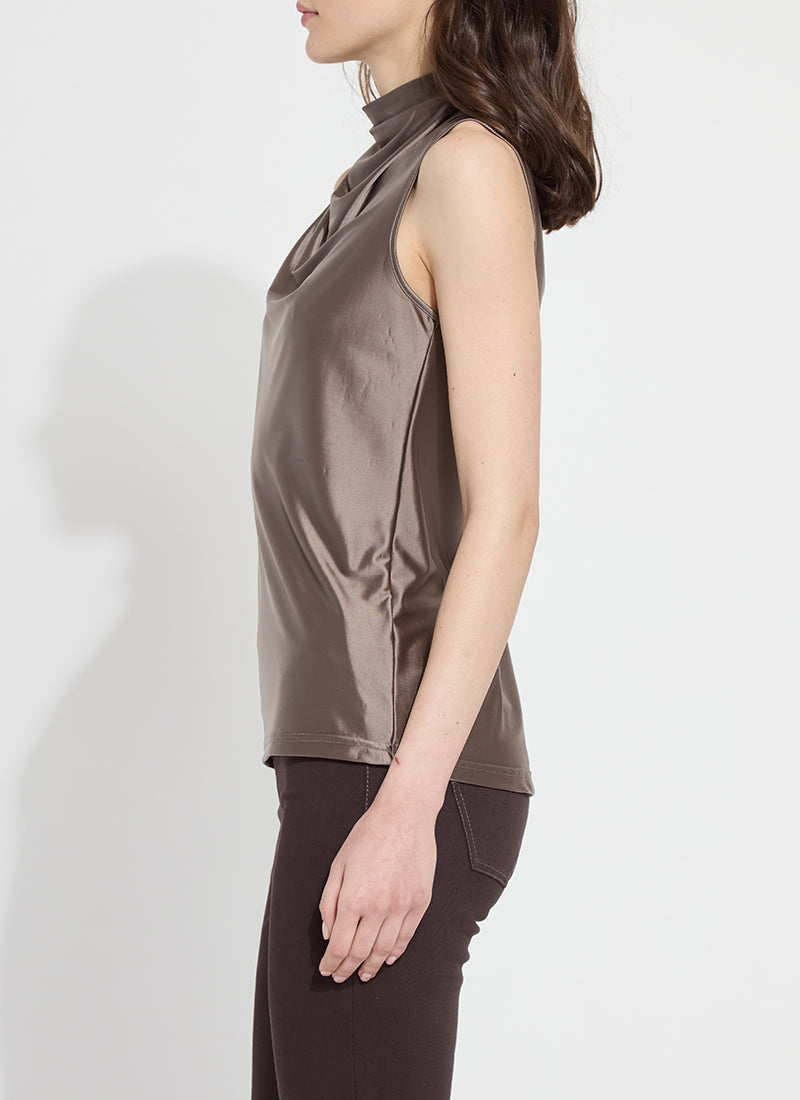 Lysse Taupe Satin Mock Neck Top