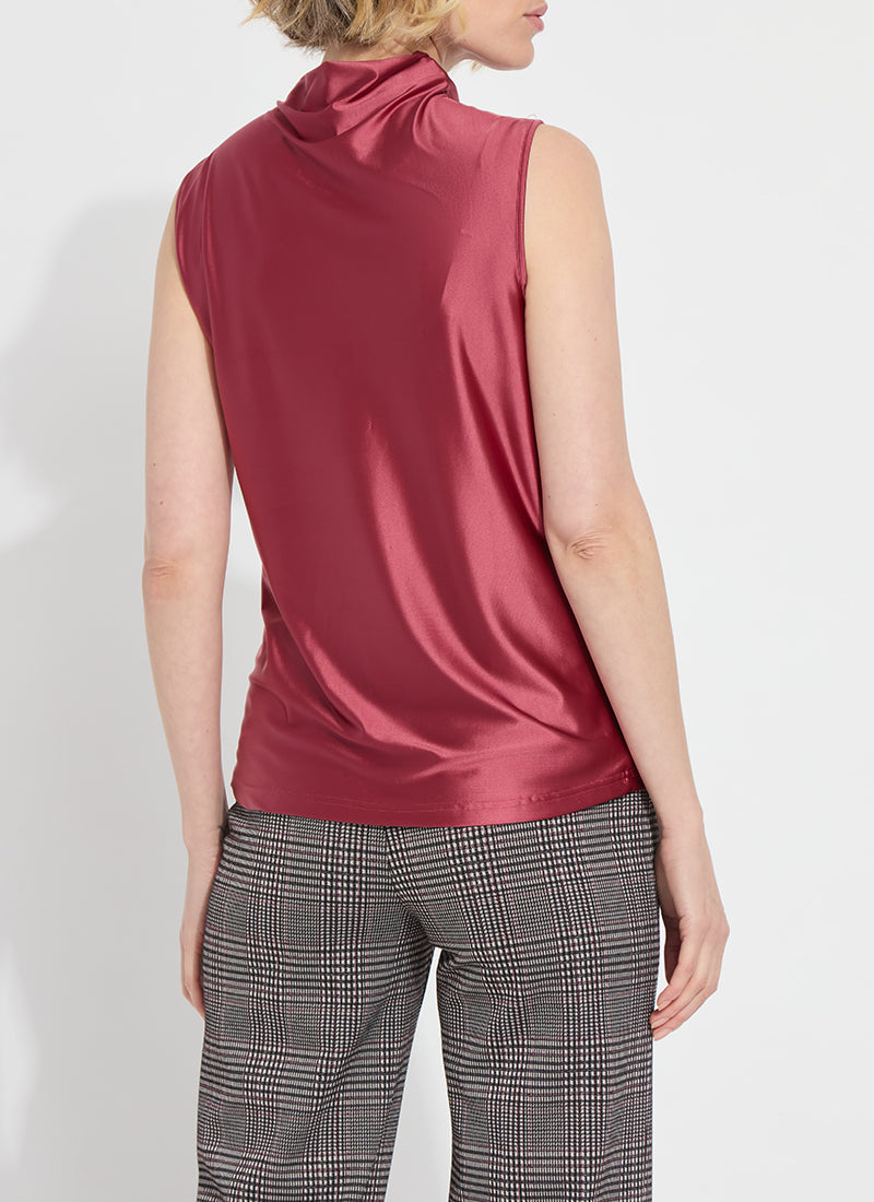 Lysse Cranberry Satin Mock Neck Top