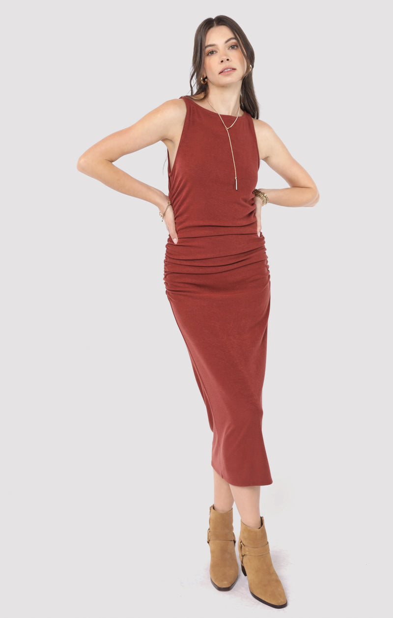 Sadie & Sage Marsala Red Boatneck Midi Dress